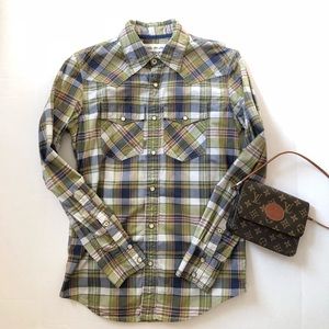 Who.A.U. Vintage Green & Blue Plaid Print Shirt